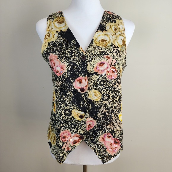 Union Khaki Jackets & Blazers - Vintage‎ Floral Vest Womens Small Western Cottagecore Country Roses 90s Grannie
